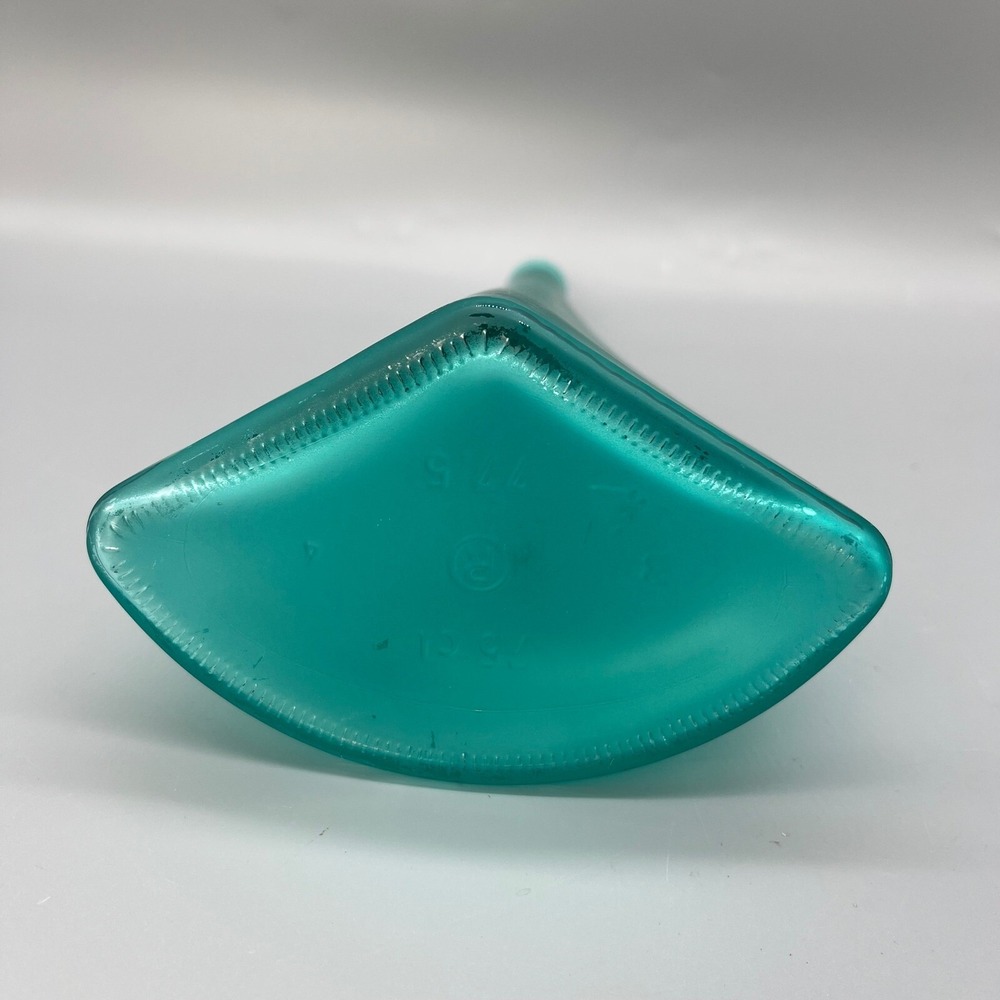 Vtg Teal Frosted Glass Pyramid Bottle Vase 75cl Triangular Curved Mid Century - Picture 7 of 12